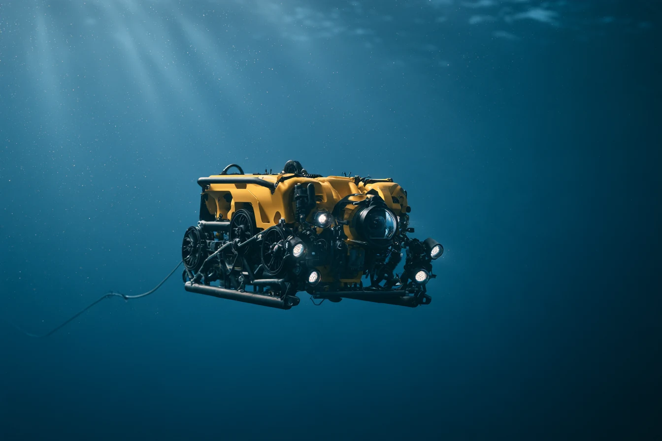 Underwater remotely operated vehicle representing ROV control and telemetry engineering
