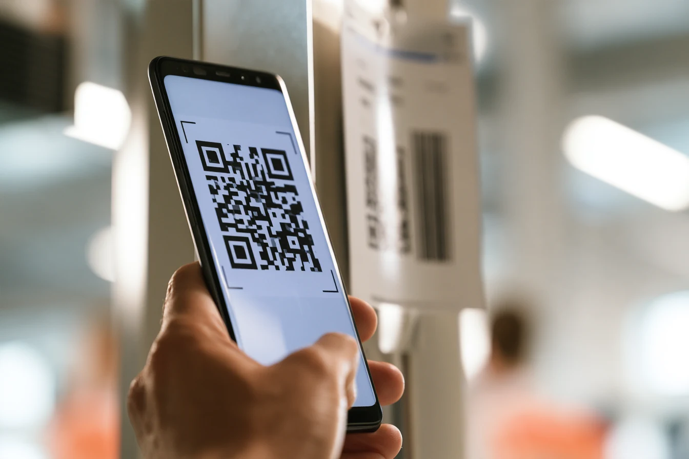 Smartphone scanning a QR code for real-time data processing