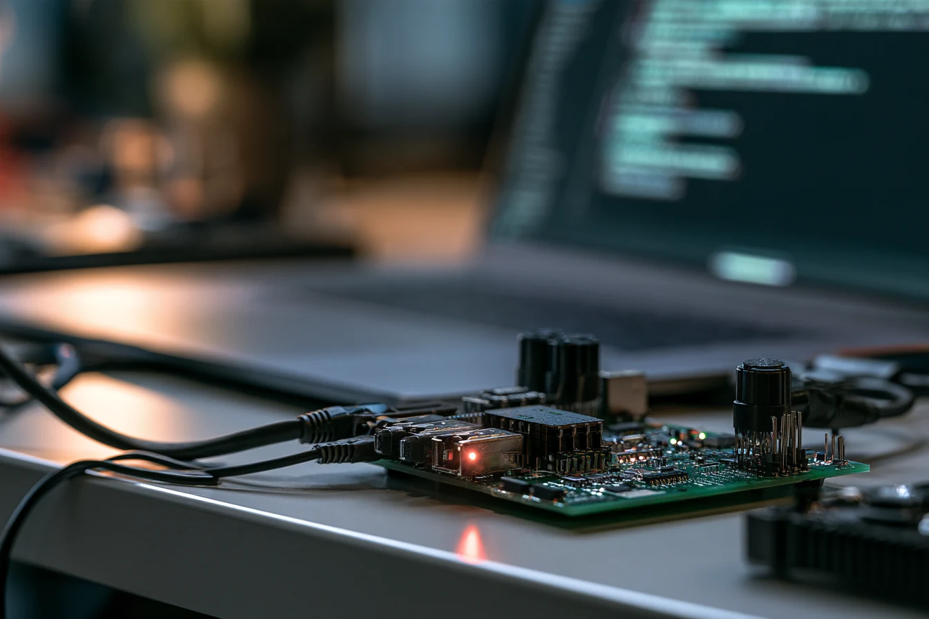 Embedded development board connected to a workstation for software deployment and updates